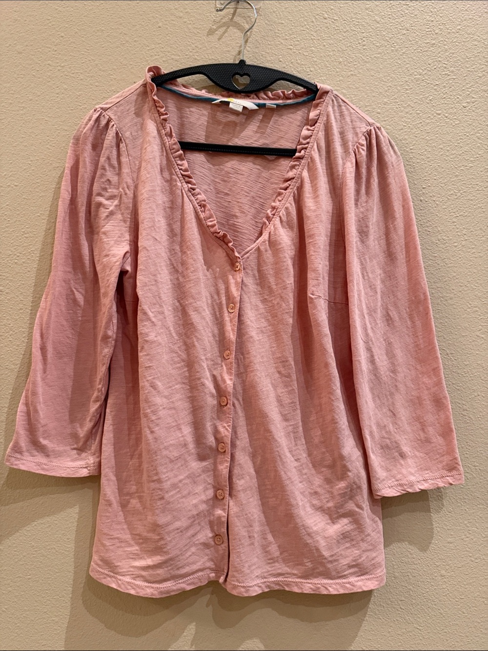 Boden Women's Pink Button-Front Ruffle V-Neck Top